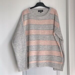 IMMAGINI Gray and Pink Striped Alpaca & Wool Blend Crewneck Sweater